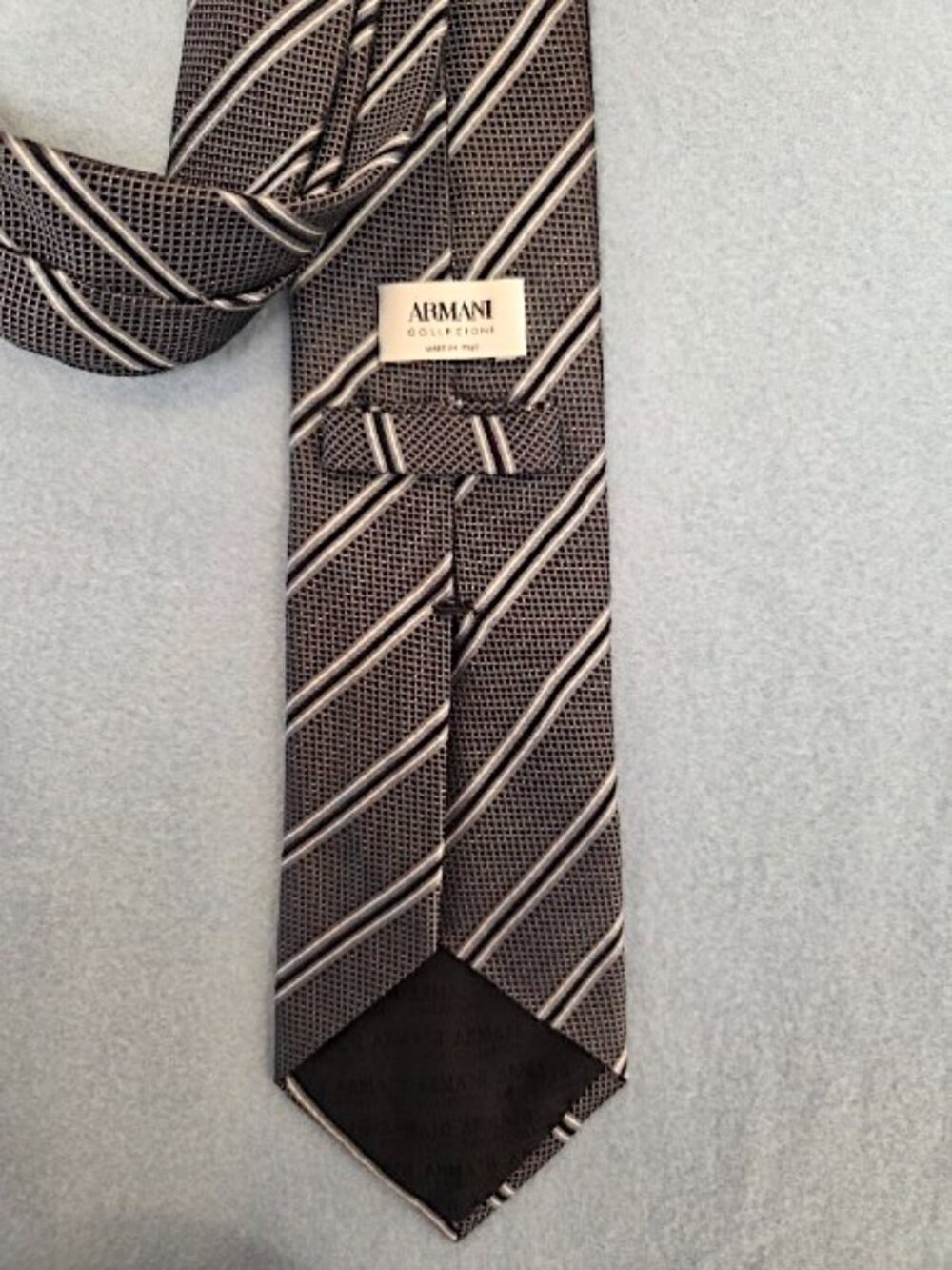 Armani Collezioni Charcoal Grey Silk Tie w/ Black Stripes (3")